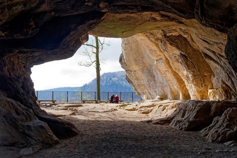 Natural arch Kuhstall am Neuen Wildenstein, natural wonder, national park, hiking destination, rock