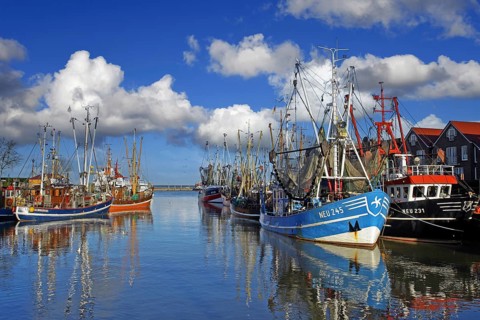 The old port of Neuharlingersiel, East Frisia, island ferry to Spiekeroog, ferry, fishing boats,