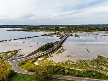 Bridge and Quay on Hayling Island from a dron, Havant, Hampshire, England, United Kingdom