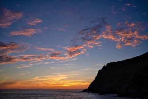 Sunset, sunset at sea, dramatic clouds, Cot Valley Beach, Porth Nanven, coast, St Just in Penwith,