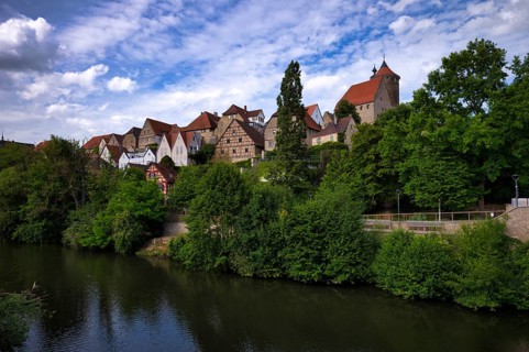 View of Obere Burg, Schochenturm, Altstadt, Besigheim an der Enz, Neckar, Baden-Württemberg,