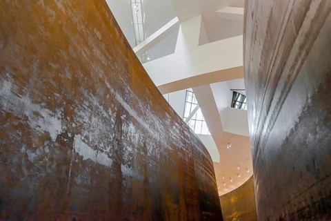 Matter of time installation and modern architecture at the Guggenheim Museum in Bilbao, Spain