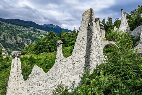 Aerial view of Pyramides d'Euseigne, Valais, Switzerland
