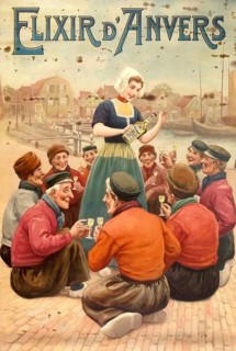 Advertising poster, beverage advertisement, advertisement for Elixir d'Anvers, a world-famous,