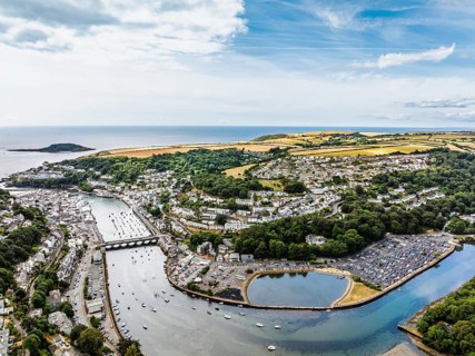 LOOE over River Looe from a drone, Cornwall, England, United Kingdom