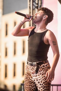 Rapper Baran Kok performing at the opening of CSD Berlin 2006 on 24.07.2026 at the Brandenburg Gate