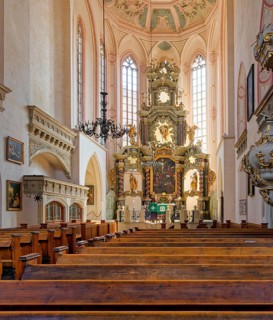 Naumburg Evangelical Lutheran City Church St. Wenzel, interior view of the altar, market square,