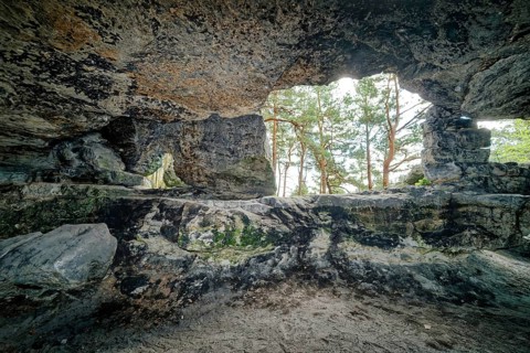 Lichterhöhle, Kleinhennersdorfer Stein, interior view, cave, sandstone cave, municipality of