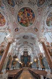 Interior of the parish church of the Assumption of Mary, on the left and right are fasting hangings