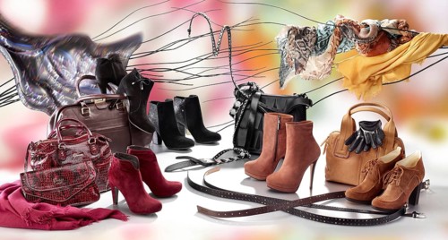 Window decoration, shoes and bags, department store, Munich, Bavaria, Germany