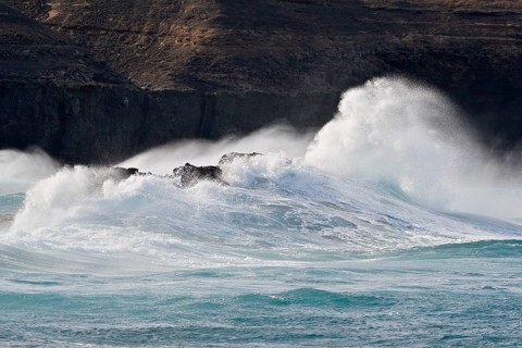 Surf on cliffs, Ajuy, Fuerteventura, Canary Islands, Spain