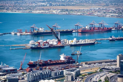 Industrial port with container ships, Cape Town, South Africa