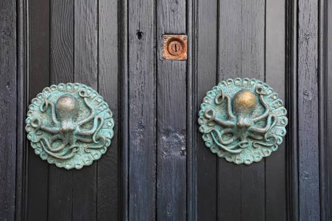Octopus as door decoration to the legend of a pirate attack by the Saracens in which an octopus is