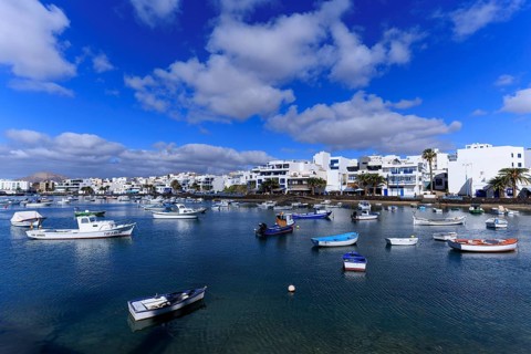 Lanzarote, Canary Islands, Spain, Europe, Charco San Gines harbour in Arrecife, various boats in