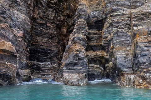 Metamorphic rock formation along Krossfjorden, Haakon VII Land, Spitsbergen, Svalbard, Norway