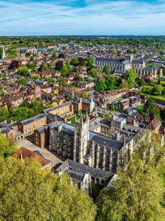 Winchester Cathedral from a drone, Winchester, Hampshire, England, United Kingdom