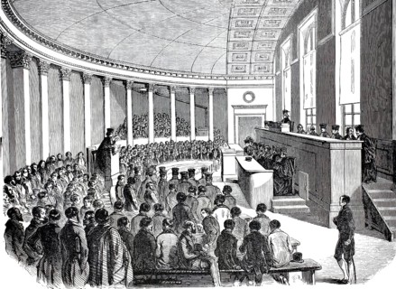 Exterior view of the École de Droit, Faculty of Law, in Paris, large lecture hall, 1847, France,