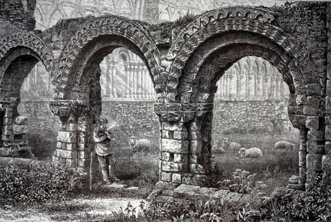 Wenlock Priory chapter house, or St. Milburga's Priory, a 12th century monastery ruin in Much