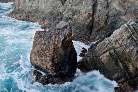 Rocky coast in the surf, Ajuy, Fuerteventura, Canary Islands, Spain