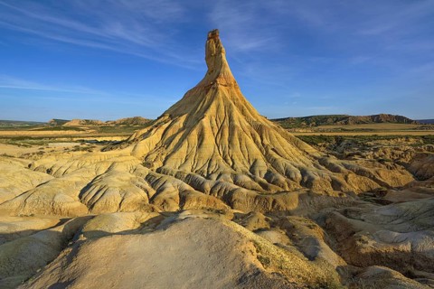 The Castil de Tierra monolith in the morning light in the Bardenas Reales Natural Park, Navarra,