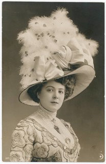 Woman, elegant, huge hat, turn of the century, posh, woman in Edwardian dress with large decorated