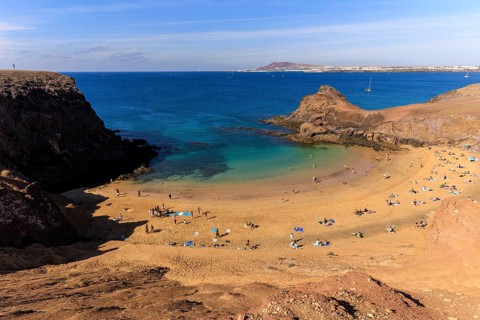 Lanzarote, Canary Islands, Spain, Europe, Playas de las Papagayo, A relaxing beach day with blue
