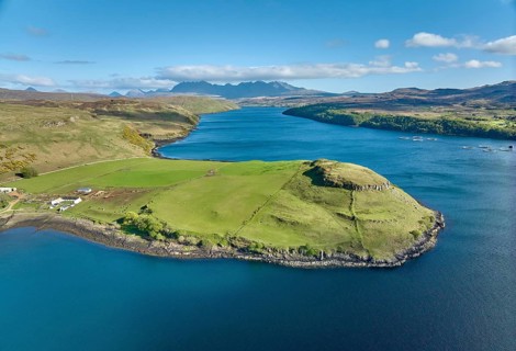 Aerial photo of the landscape at Loch Harport on the Isle of Skye, Inner Hybrides, Scotland, UK