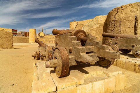 Cannons in the courtyard of Sultan Selim's Ottoman fort in Al-Qusair or El Quseir, Egypt