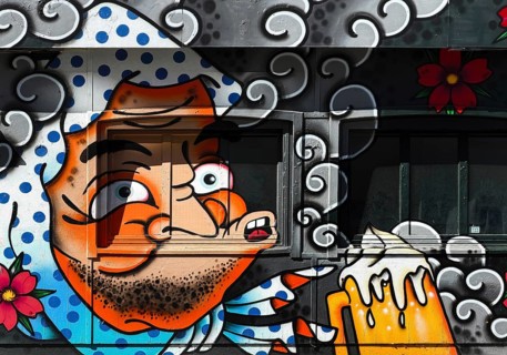 Streetart an der Studentenkneipe Gegenüber, Bielefeld, Ostwestfalen-Lippe, North Rhine-Westphalia,