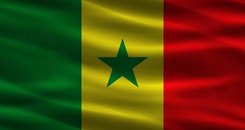 Senegalese flag with fabric texture. Realistic flag of Senegal waving