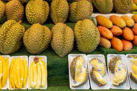 Durian fruit sales rack, Pattaya, Thailand
