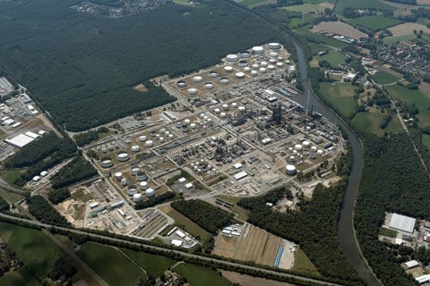 Emsland, landscape, river, Ems, aerial view, supply, fuel, fuel refinery, BP, gas, Lower Saxony,