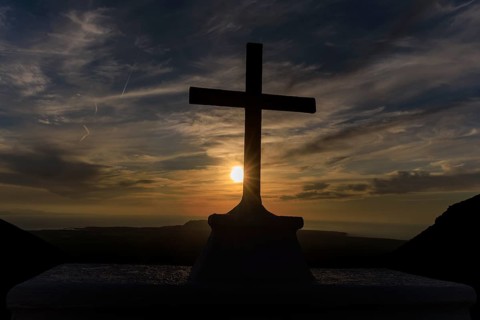 Lanzarote, Canary Islands, Spain, Europe, Femes at the Ermita de San Marcial de Rubicon, A cross in