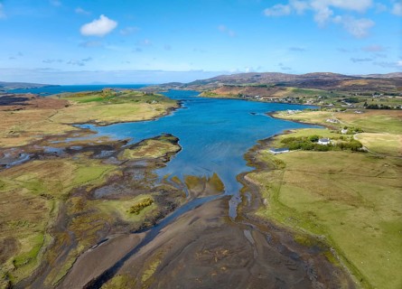 Aerial photo of ashoal bay near Kilmuir, Isle of Sky, Scotland, UKI