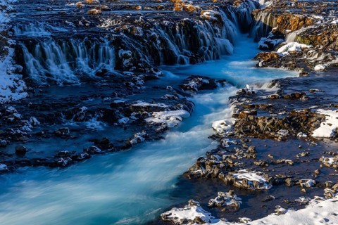 Brúarfoss, waterfall, snow, winter, Golden Circle, Iceland, Scandinavia
