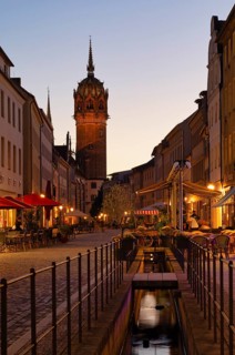 Night view, restaurants, tower, castle tower, castle church, old town, Bach, Luther city