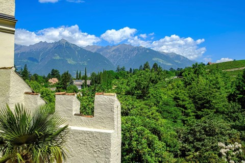 View from Trauttmansdorff Castle, home of the South Tyrolean State Museum of Tourism, of the