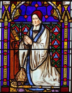 Stained glass memorial window depicting Bishop Thomas Ken 1637–1711, church of St John the Baptist,