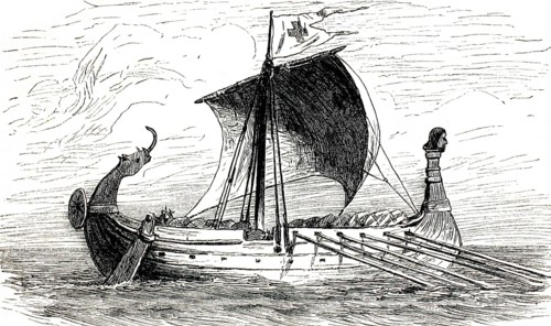 Warship, Viking ship from the 11th century, authentic, high-resolution reproduction from a 19th