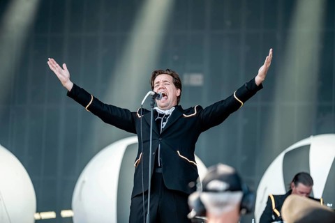 Singer Pelle Almqvist from the Swedish rock band The Hives live on the Utopia Stage during the Rock