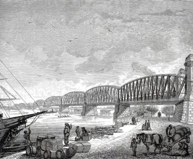 Historical illustration around the old Willemsspoorbrug, railway bridge over the Nieuwe Maas, in