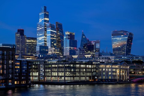 City of London skyline with skyscrapers 22 Bishopsgate, Leadenhall Building, Cheesegrater, and 20