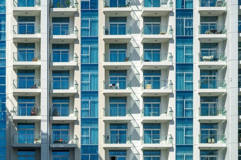 Apartment block with balconies, Dubai, United Arab Emirates, UAE