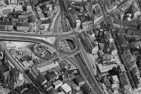 Historical aerial view of Östereichischer Platz 1962, Stuttgart, Baden-Württemberg, Germany