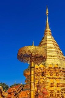 Gilded Chedi temple tower, stupa and gilded canopy, Wat Phra That Doi Suthep temple complex, Chiang