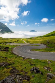 Road to Norðradalur, Curve Road, Streymoy Island, Faroe Islands, Denmark