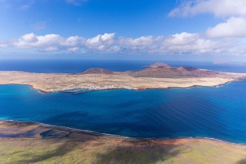 Lanzarote, Canary Islands, Spain, Europe, Mirador del Rio, Graciosa Island, A view of a coastline