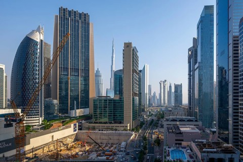 From left to right Park Towers, The Index, Burj Khalifa and Liberty House, Address Sky View, Dusit