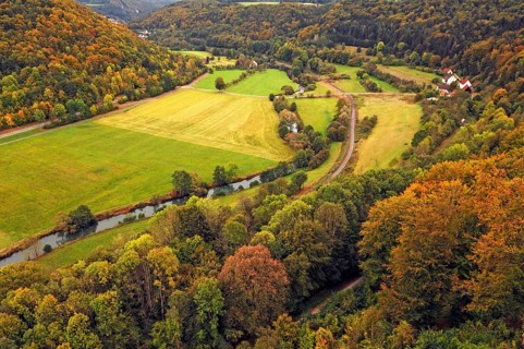 View from the Neideck ruins in the Wiesenttal in Franconian Switzerland, Muggendorf, Upper