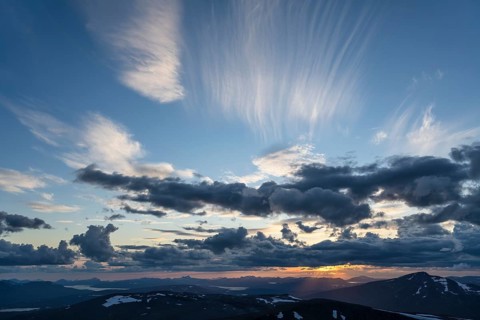 View from Sarek National Park to Padjelanta National Park, Laponia World Heritage Site, Norrbotten,